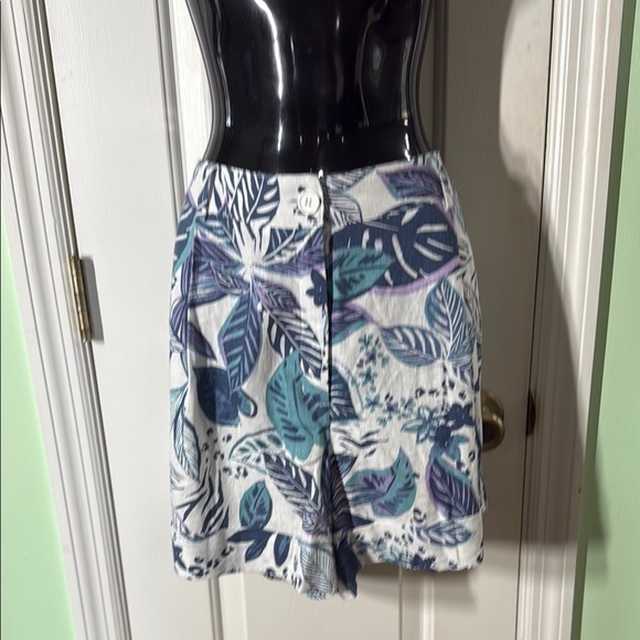 Blue Sol Pants - Blue Sol Blue & White Tropical Linen Blend Floral Print Women's Shorts Size 14